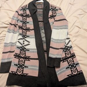 Belldini Black and Pink Geometric Cardigan